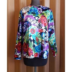 EJ Harper artsy large long sleeve colorful watercolor blouse